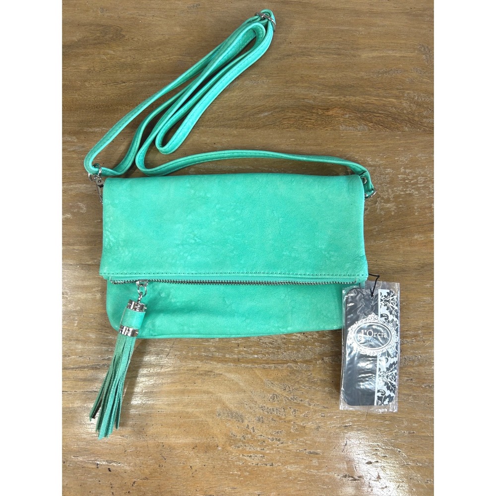 NWT Mint Green Foldover Crossbody Bag Tassel Clutch Vegan Leather Pastel Spring